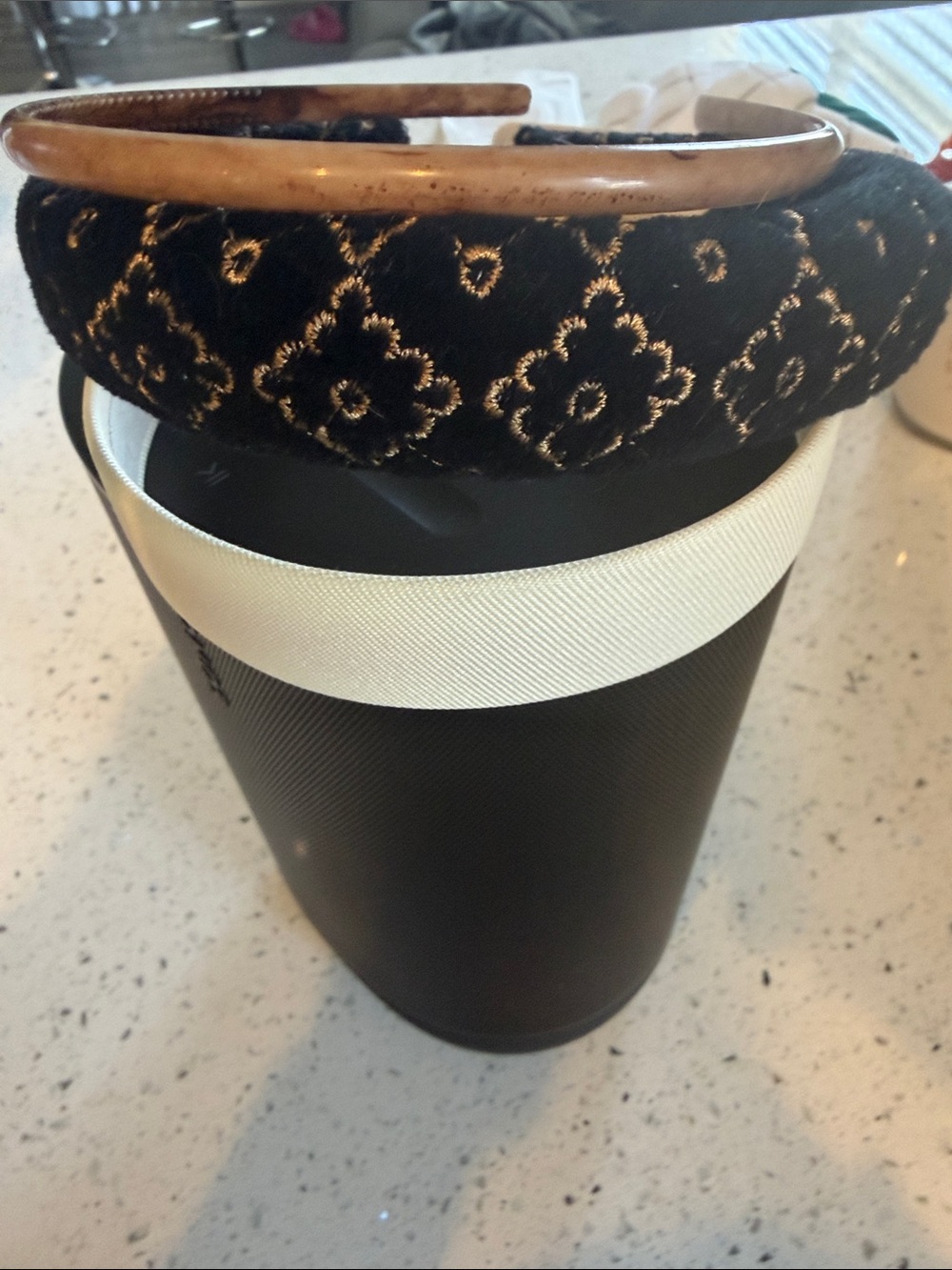 Set of 3 Headbands -Black and Gold Floral Velvet, Cream Cloth, Plastic